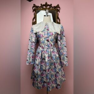 Vintage 90’s Floral Pilgrim Bib Collar Long Sleeve Dress 16.5